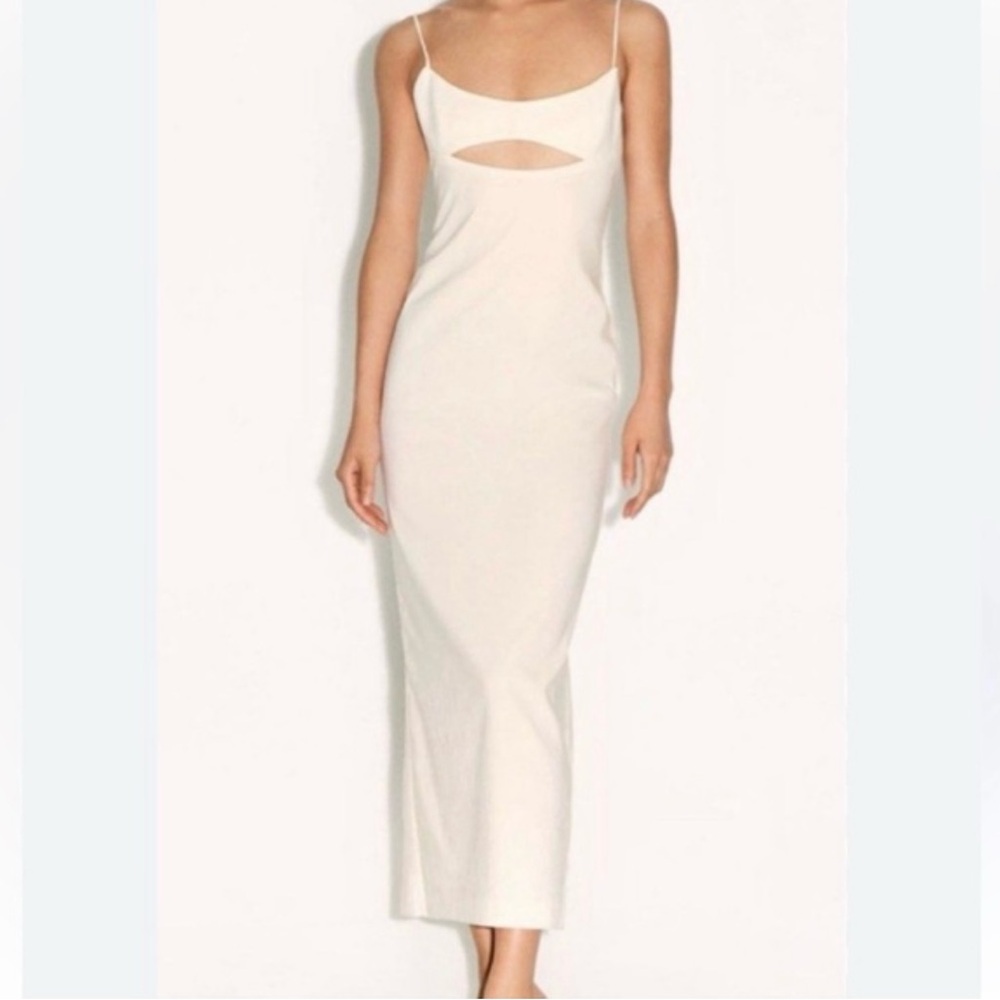 Zara Cream Sheath Midi Dress with Slit